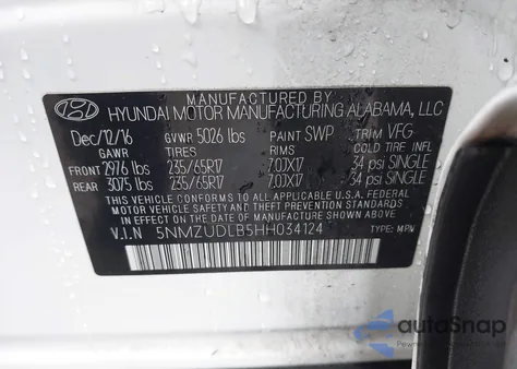 2017 Hyundai Santa Fe Sport 2.4L from USA, damaged, VIN 5NMZUDLB5HH034124